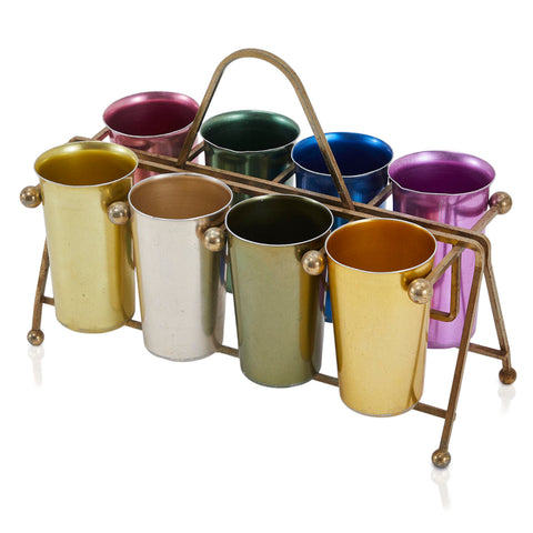 Multicolored Tin Tumbler Set with Carrier