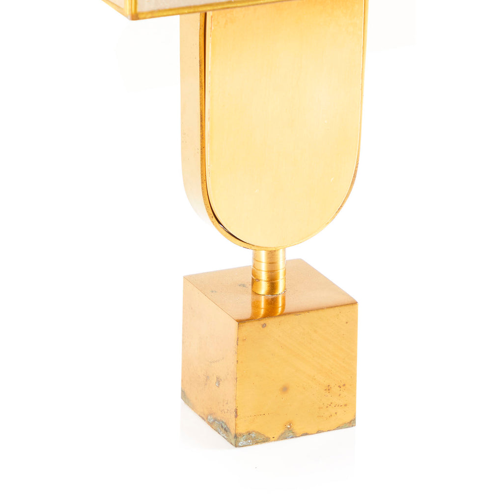 Gold Table Lamp with Striped Square Shade