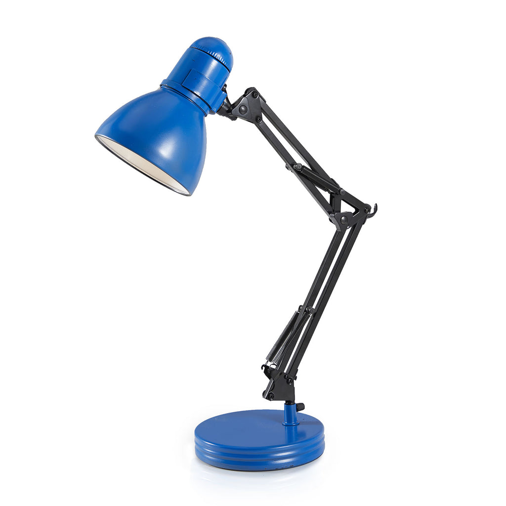 Blue & Black Metal Swing Arm Desk Lamp