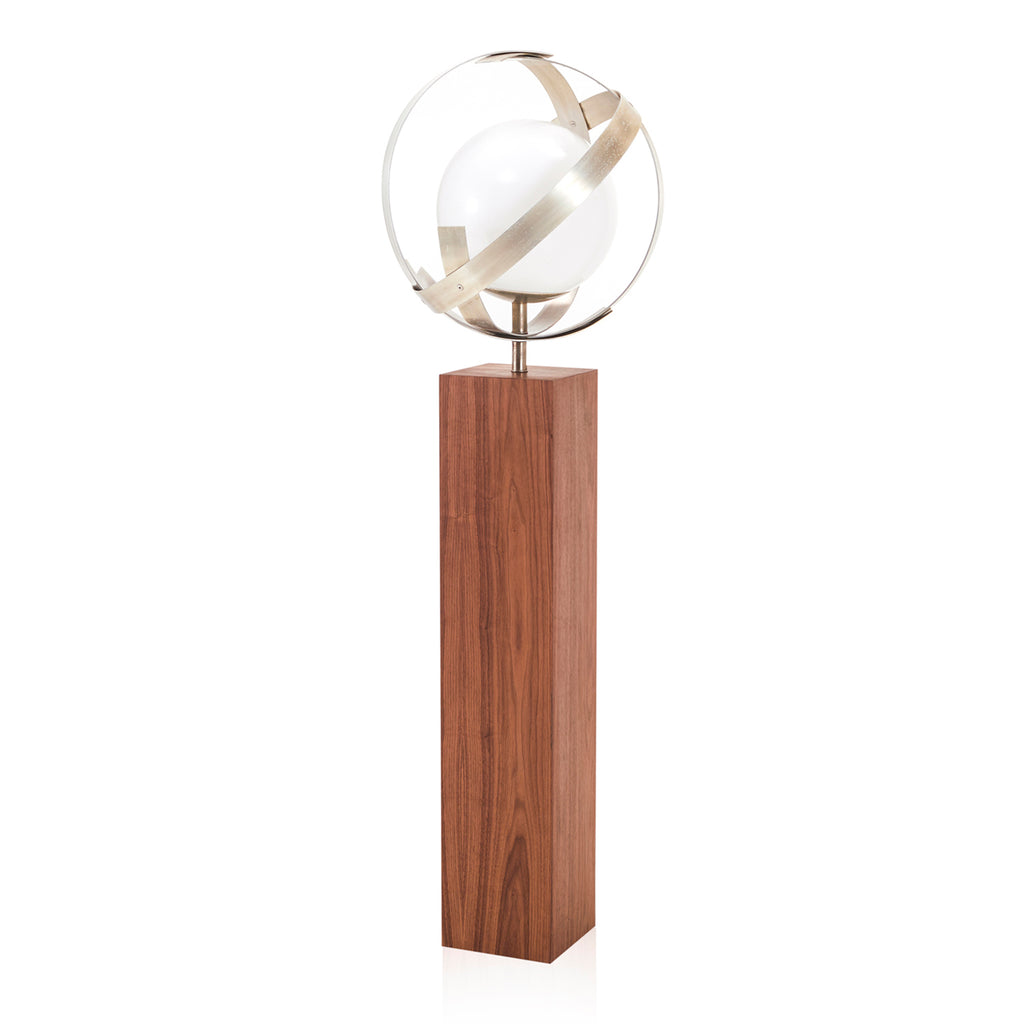 Silver Globe & Wood Pedestal Contemporary Floor Lamp