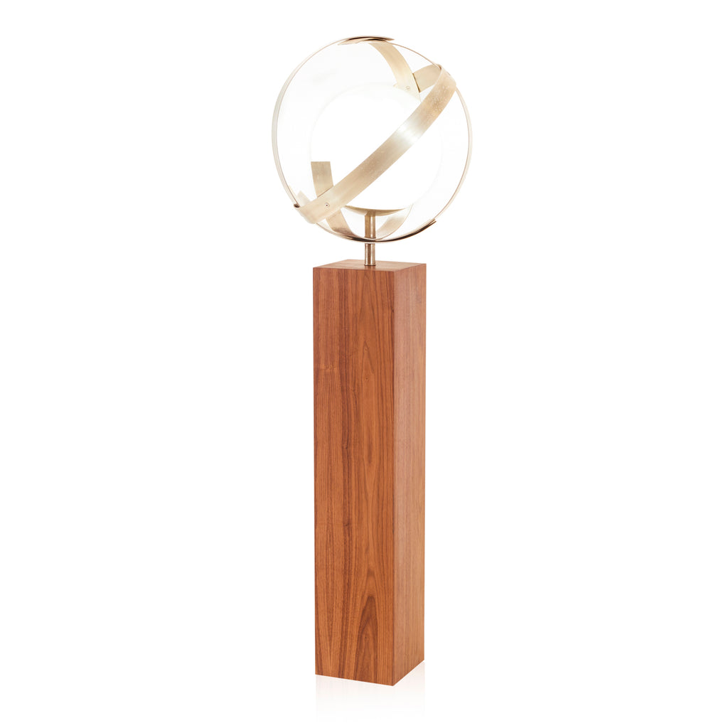 Silver Globe & Wood Pedestal Contemporary Floor Lamp