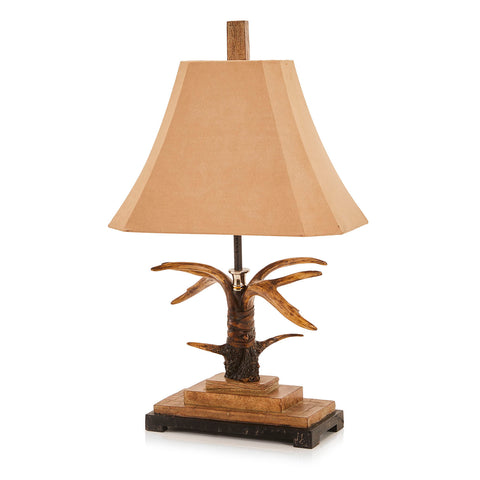 Carved Wood Antler Table Lamp