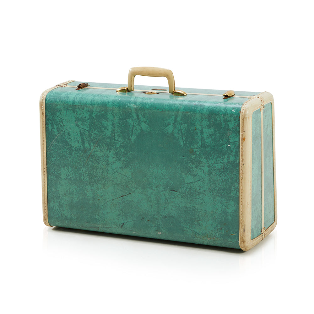 Tan Suede & Floral Vintage Rolling Suitcase Large - Gil & Roy Props