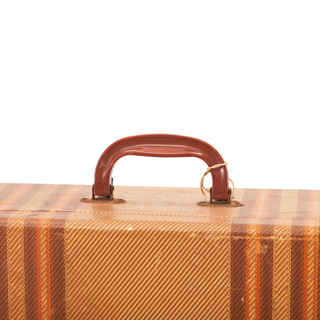 Tan Hardshell Suitcase with Brown-Red Stripes