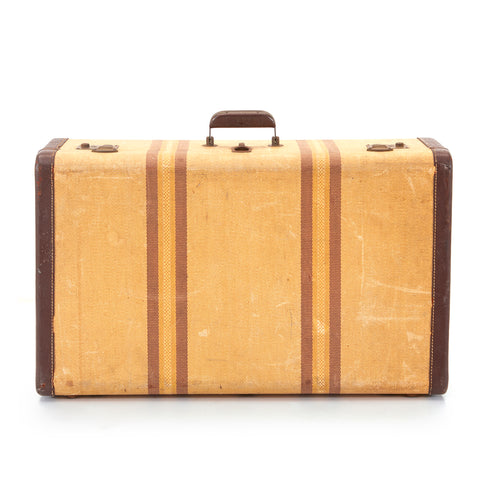 Sand Hardshell Suitcase with Brown Stripes