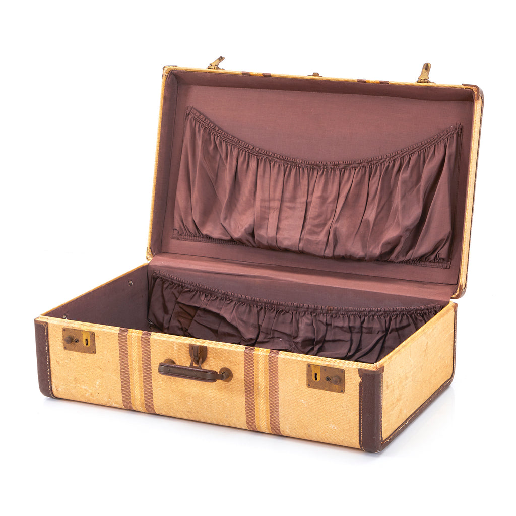 Sand Hardshell Suitcase with Brown Stripes