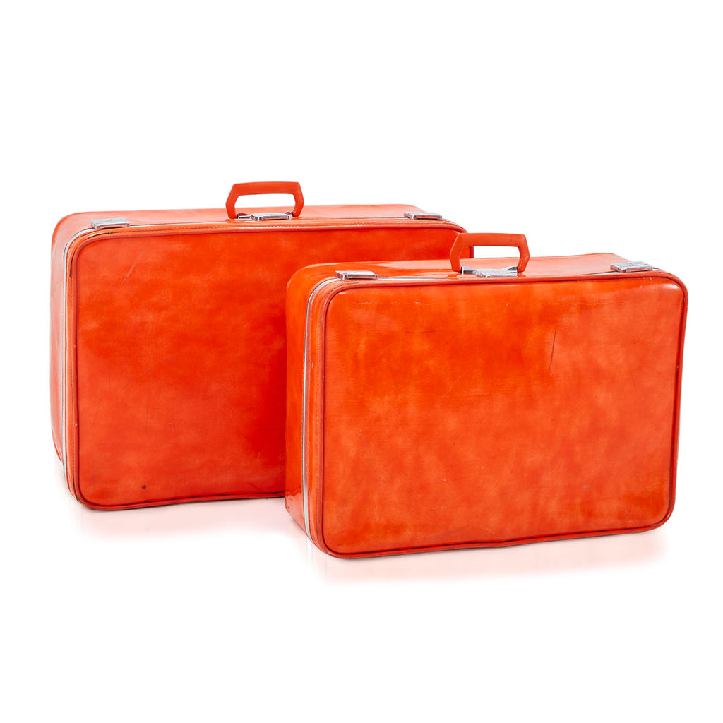 Small Vintage Orange Leather Suitcase