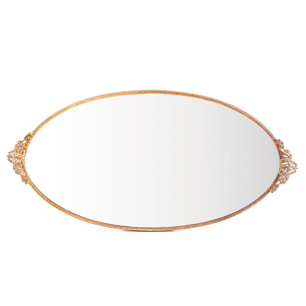 Oval Gold Trim Vanity Mirror Tray