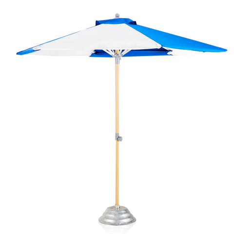 Blue and White Panel Patio Umbrella with Base
