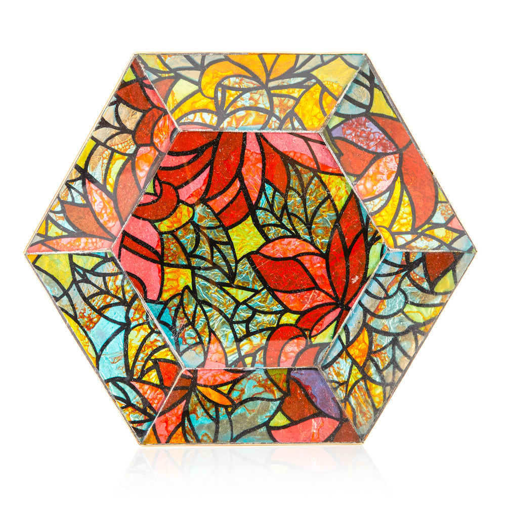 Multi-Color Stained Glass Hexagon Shape Plate