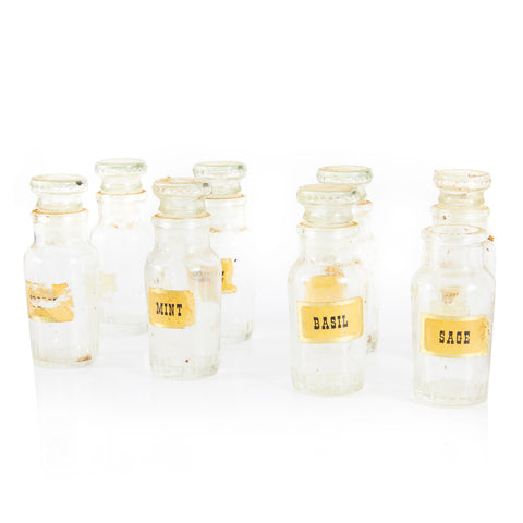 Glass Vintage Labeled Spice Containers Set of 8