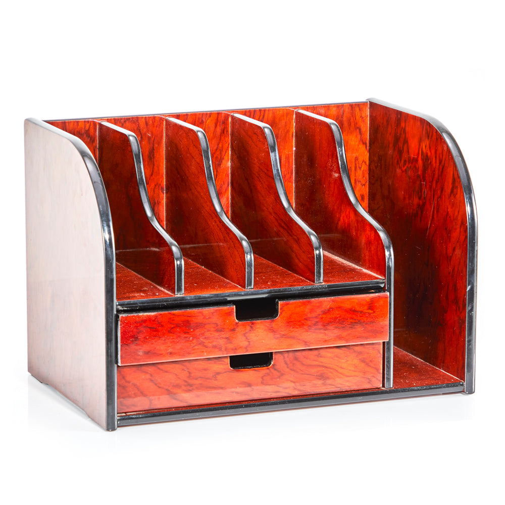 Red Lacquered Cherry Wood Desk Organizer
