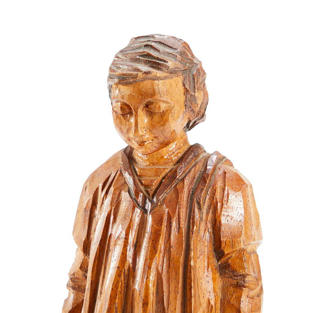 Wood Carved Eyes Closed Boy Sculpture