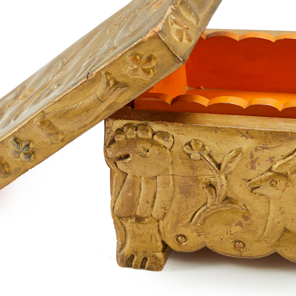 Gold Animal Carved Wood Box