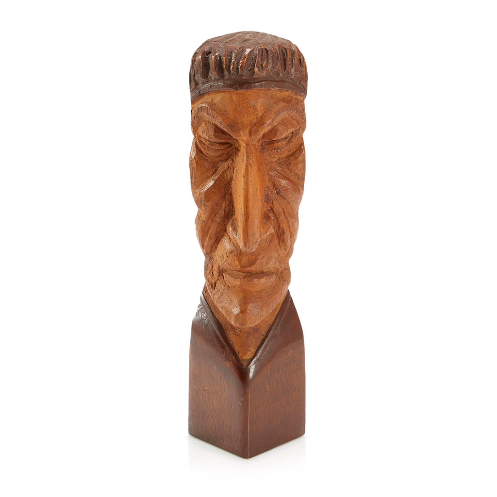 Wood Long Carved Face Sculpture