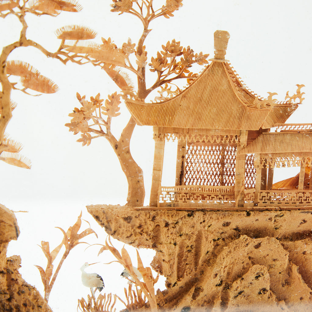 Tan Resin Encased Japanese Landscape Scene - Oval