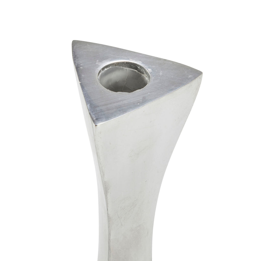 Silver Steel Midcentury Modern Candle Holder Pair