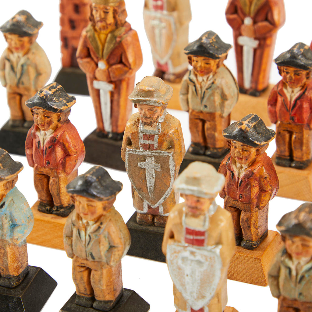 Vintage Wood Carved People Chess Set