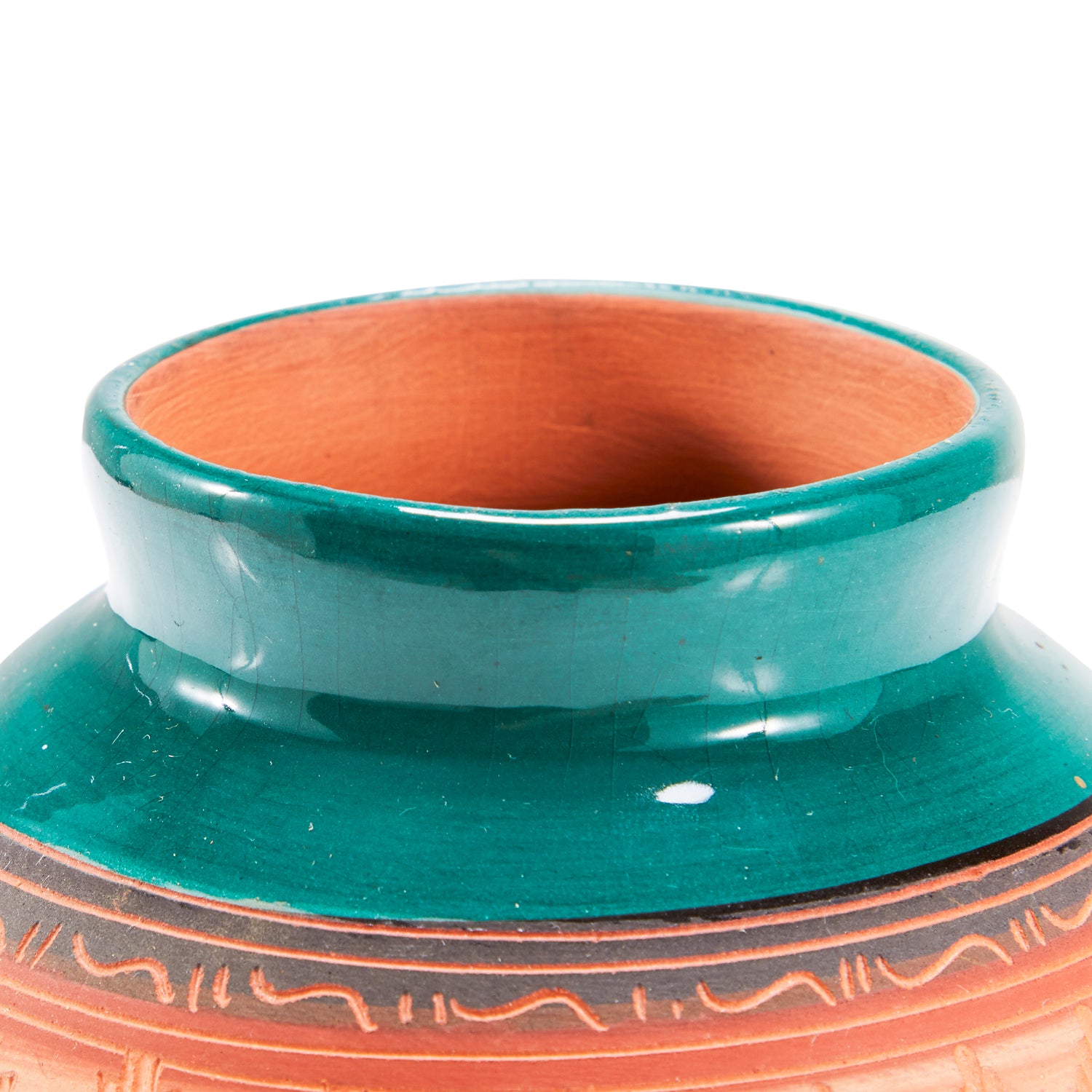 Orange and Teal Kokopelli Terracotta Vase (A+D) Gil & Roy Props