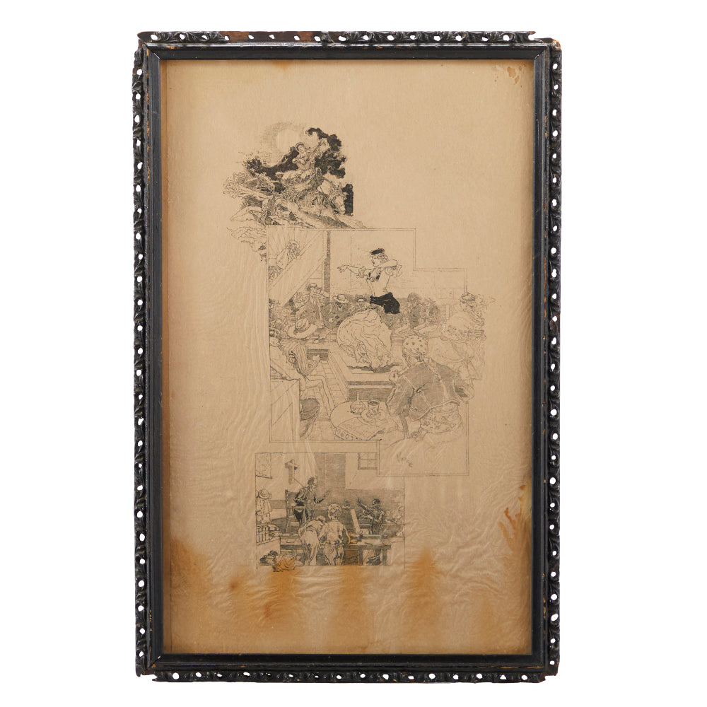 Pen and Ink Drawing on Worn Paper