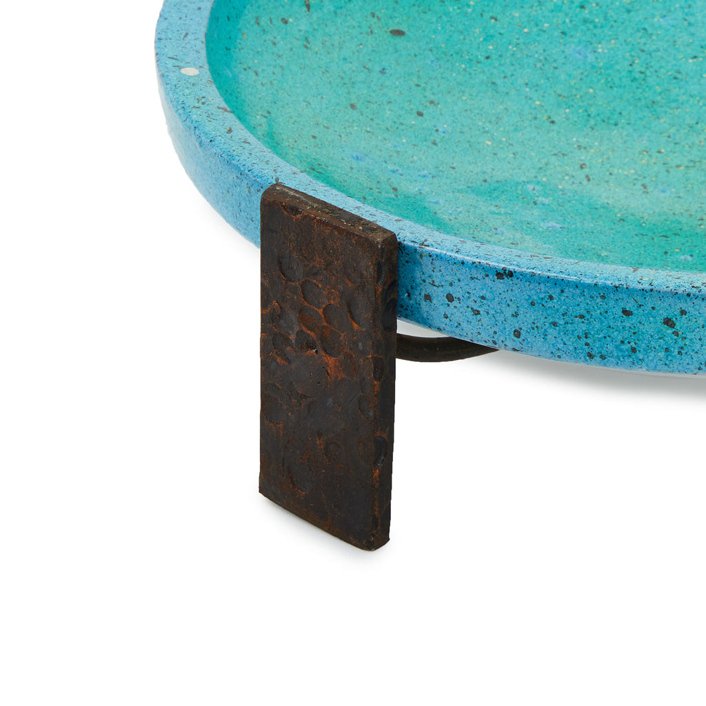 Turquoise Wide Ceramic Dish and Stand