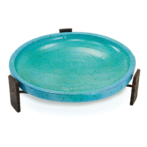 Turquoise Wide Ceramic Dish and Stand
