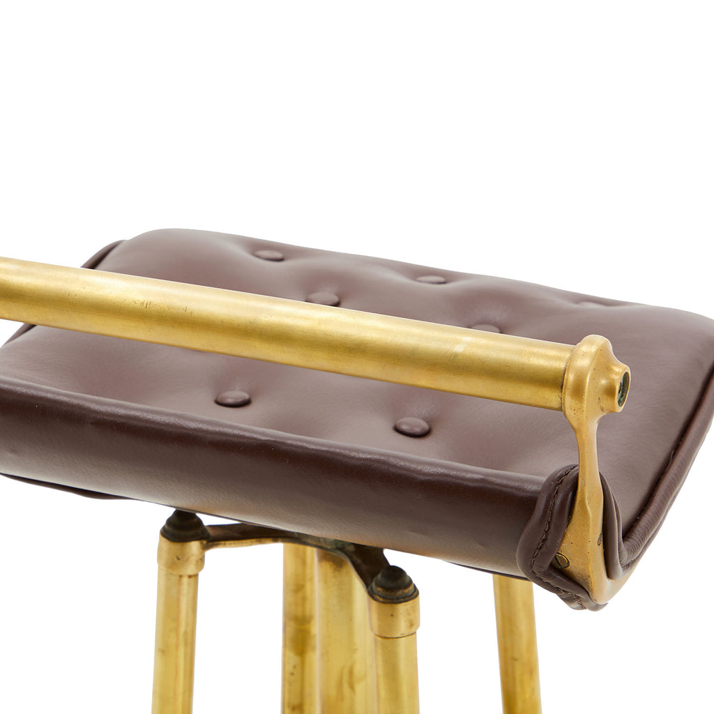 Brown Leather Brass Stool