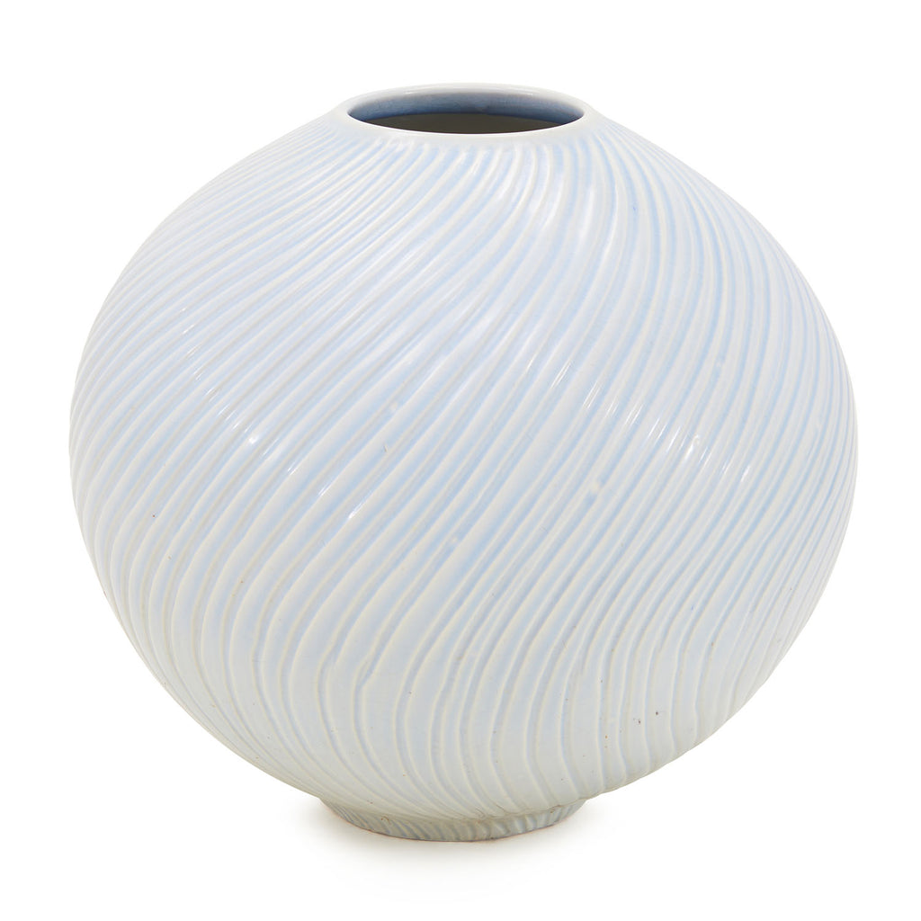 White & Blue Striped Round Vase