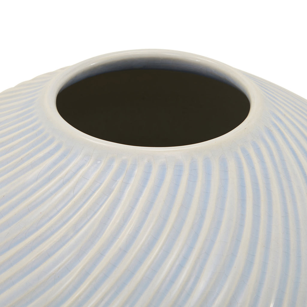 White & Blue Striped Round Vase