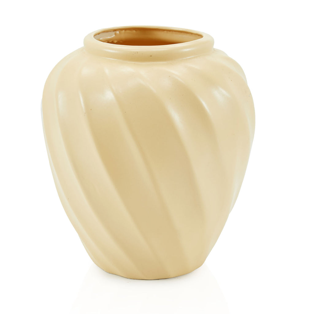 Off-White Ribbed Ceramic Vase
