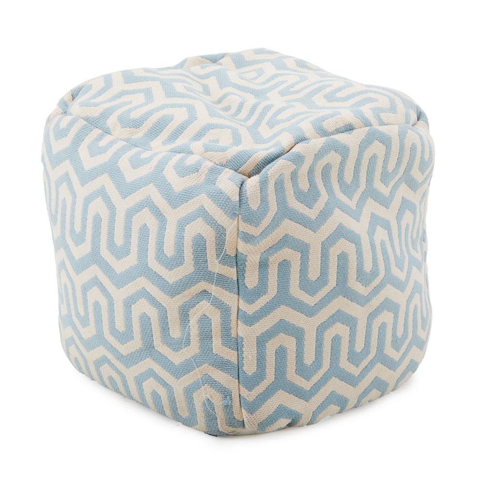 Baby Blue and White Pouf