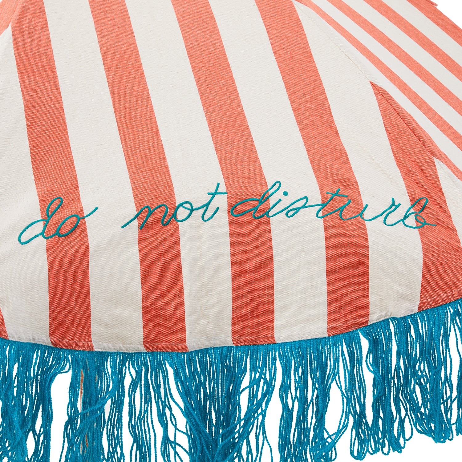 blue and red striped patio umbrella Faded Red and White Stripe Patio Umbrella w Blue Fringe