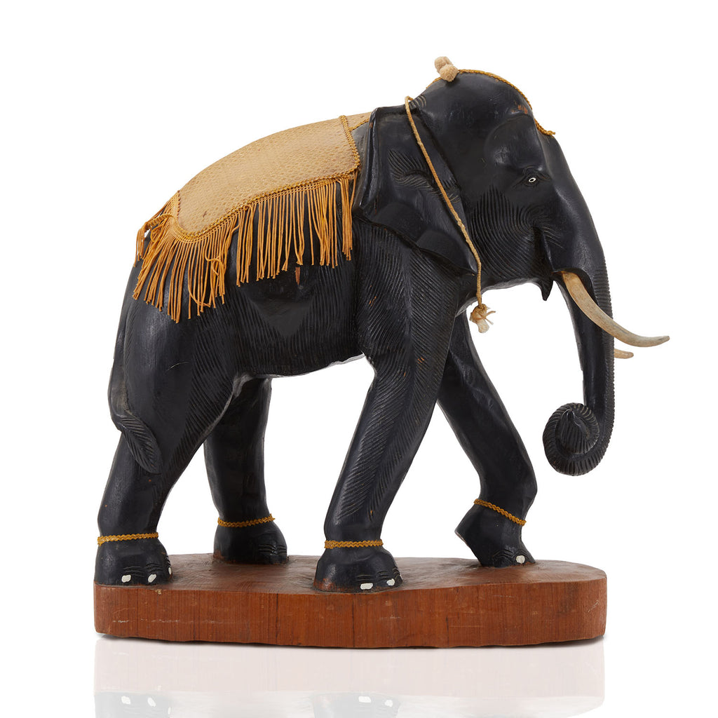Black Decorated Antique Elephant Sculpture