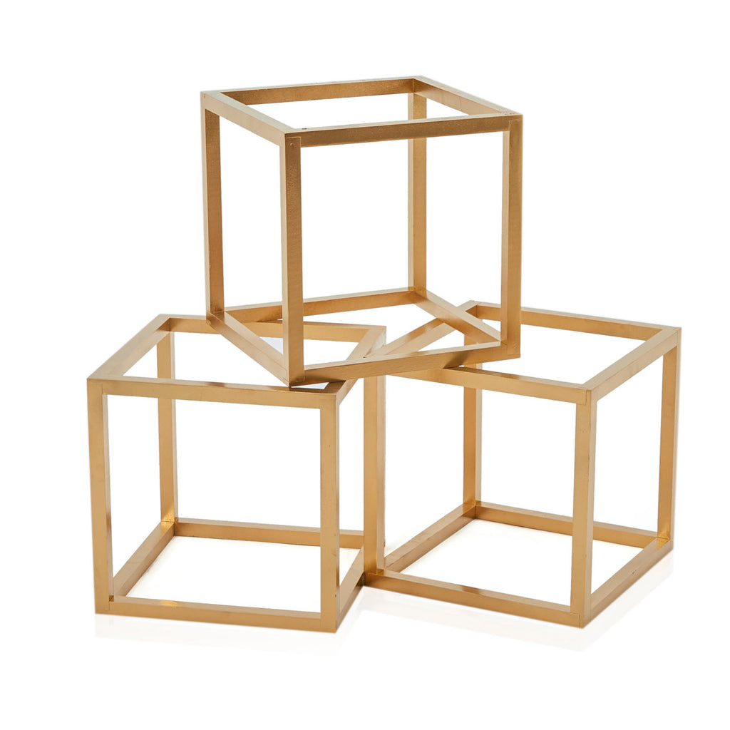 Set of 3 Gold Painted Wood Cubes