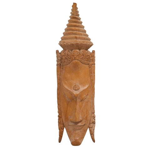 Carved Wood Triangular Mask Wall Hanging