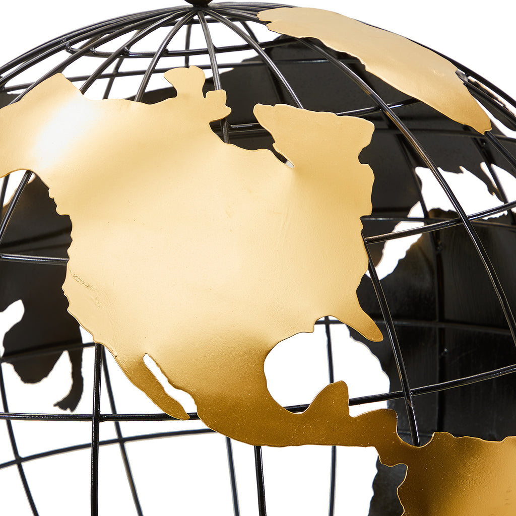 Black Metal Wire Globe with Gold Continents