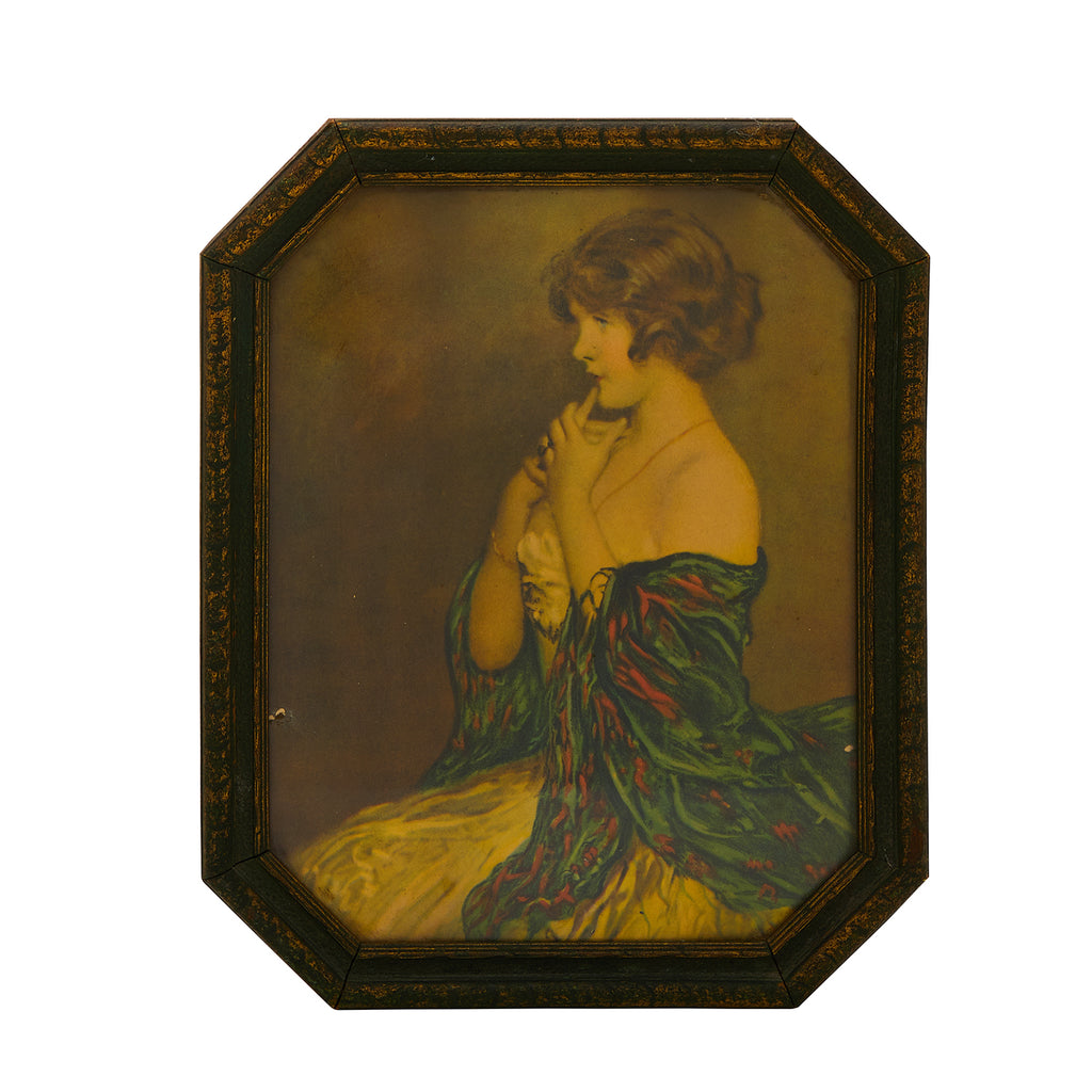 0011 (A+D) Vintage Coy Young Woman Painting