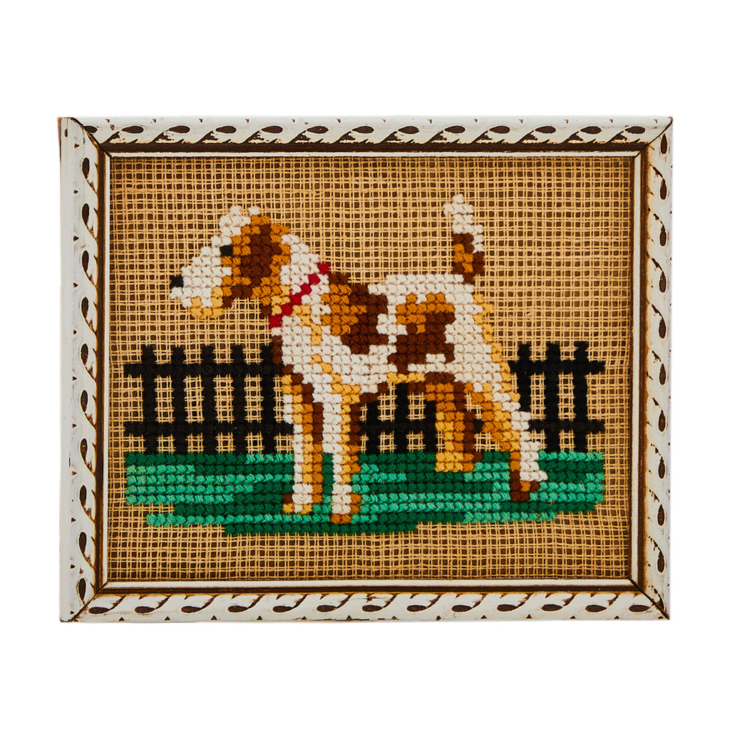 1164 (A+D) Needlepoint Dog and Fence