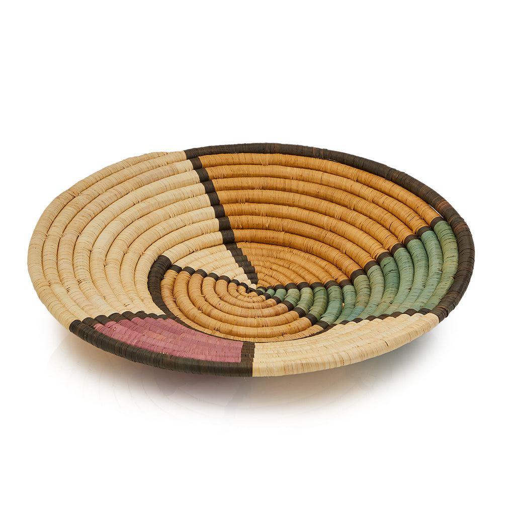 Multi Woven Shallow Rattan Bowl with Dark Stripes (A+D)