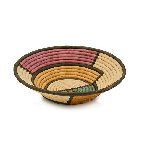 Multi Large Woven Deep Rattan Bowl with Dark Stripes (A+D)