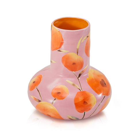 Pink & Orange Floral Bulbous Vase (A+D)