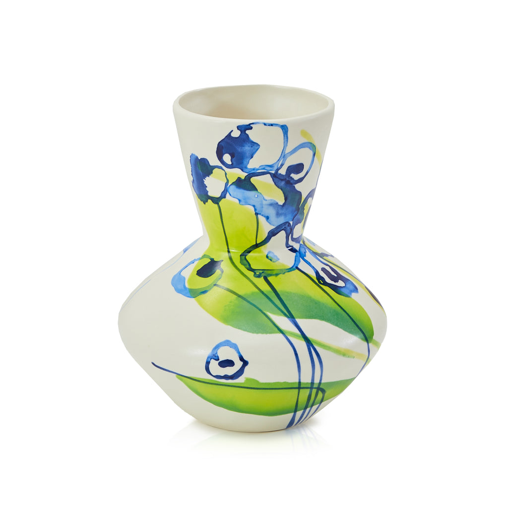 White, Blue & Green Floral Vase (A+D)