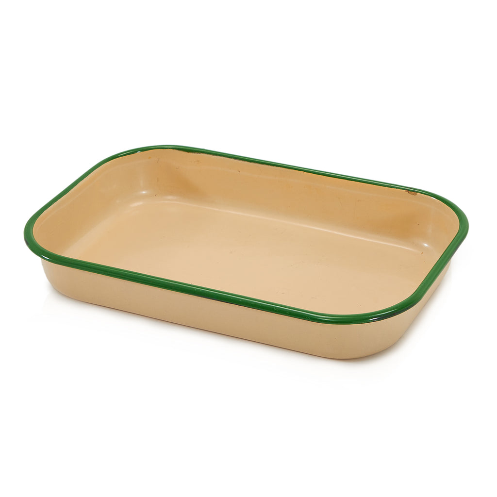 Green and Tan Enamel Baking Tray #1
