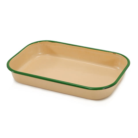 Green and Tan Enamel Baking Tray #1