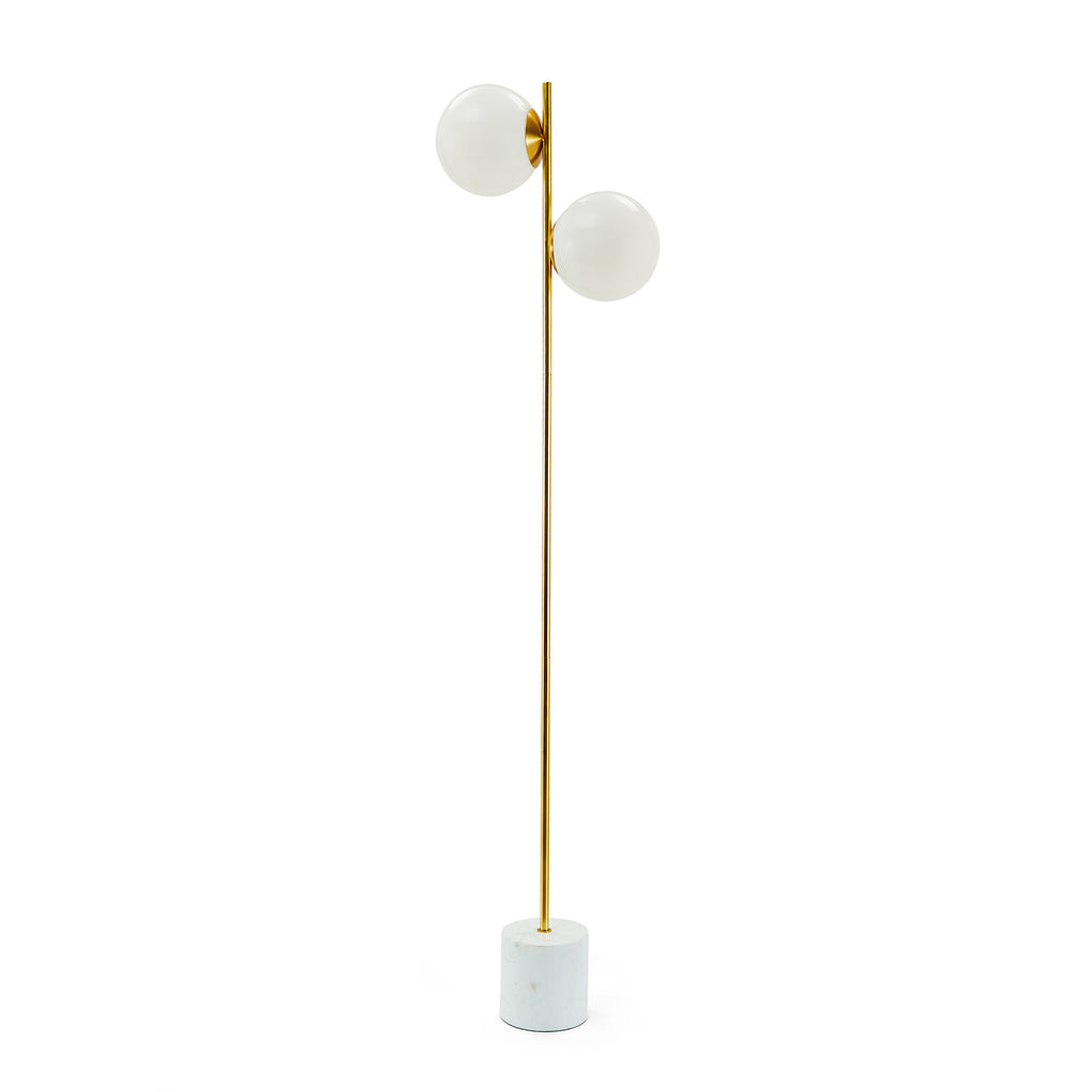 Gold Floor Lamp with 2 White Globes