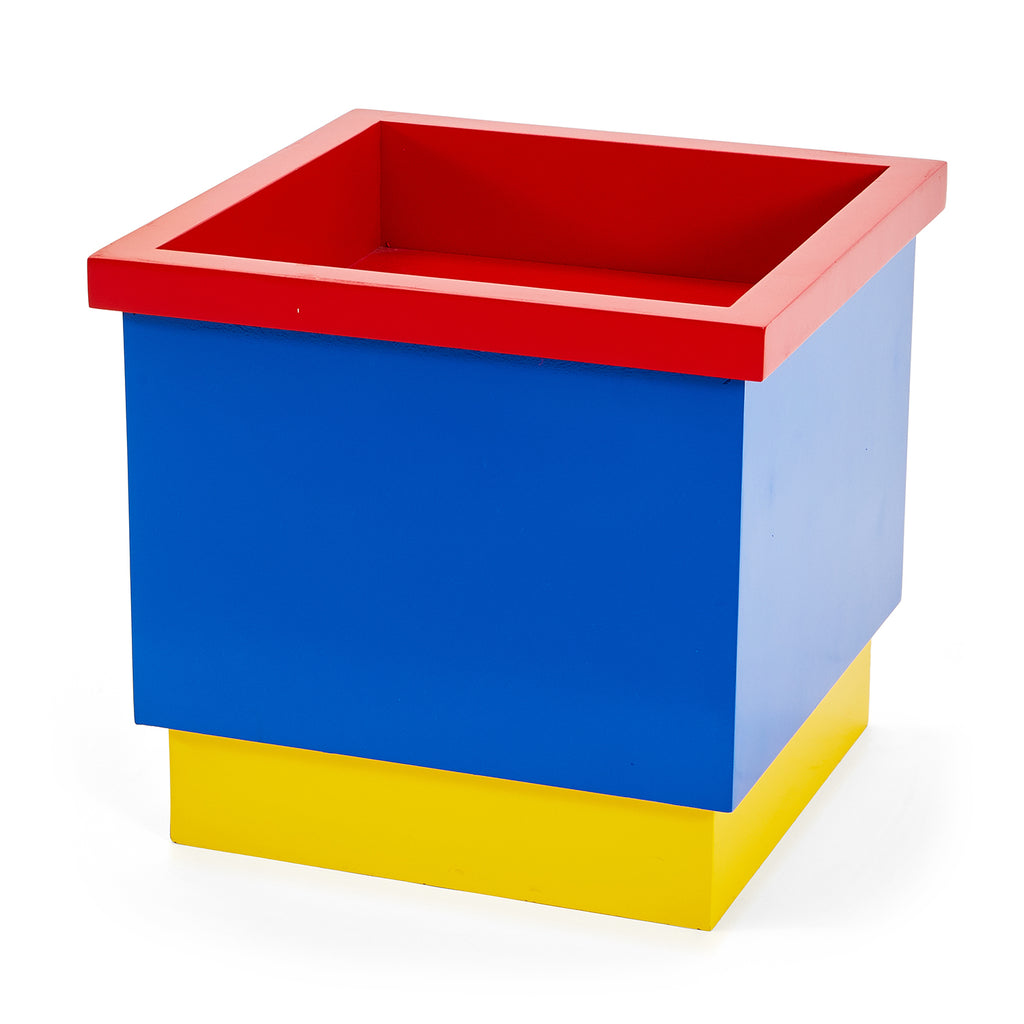 Blue, Red, and Yellow Square Memphis Style Pot