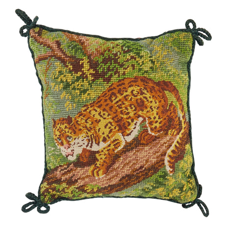 Green Leopard Needlepoint Pillow