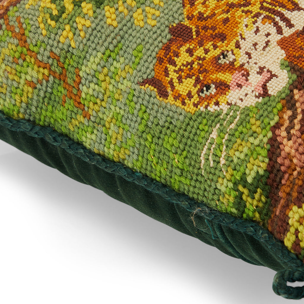 Green Leopard Needlepoint Pillow