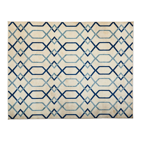 White and Blue Pattern Modern Rug