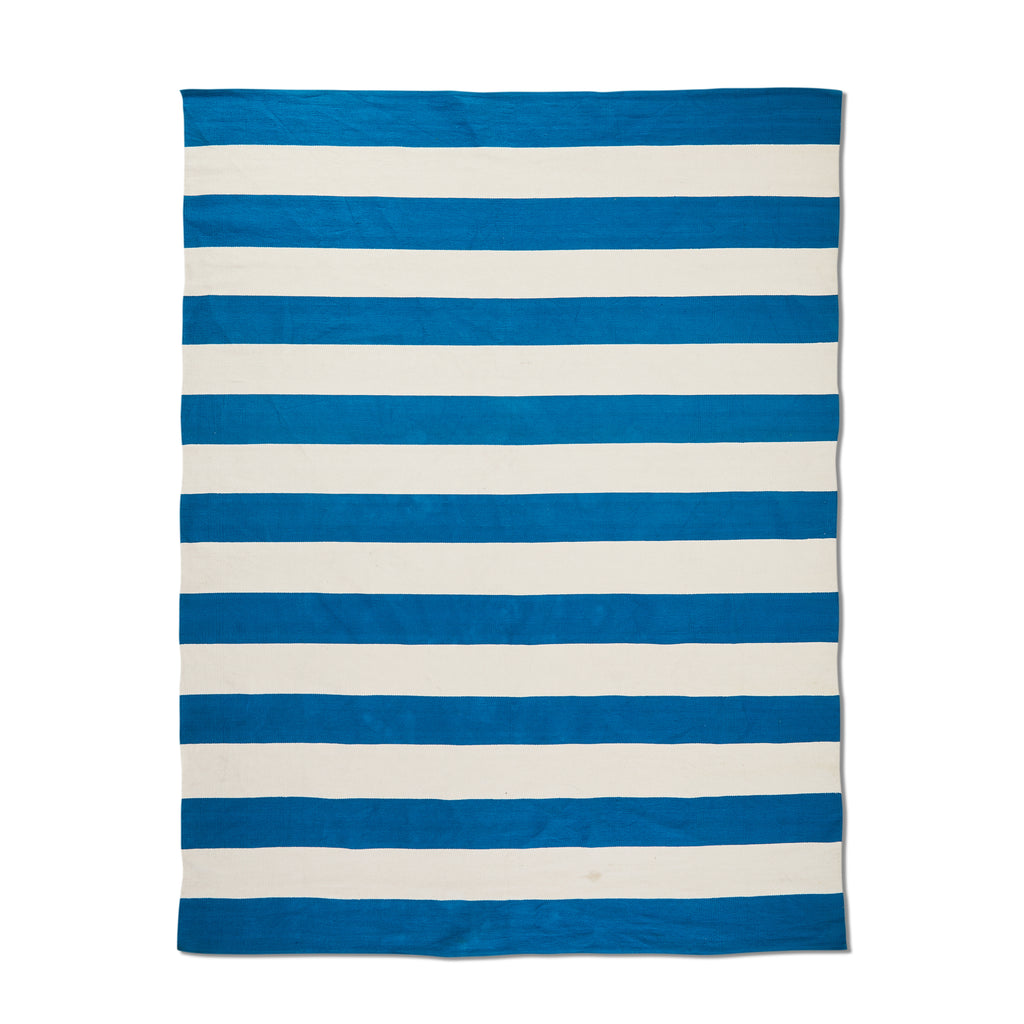 Large Blue & White Modern Stripe Rug